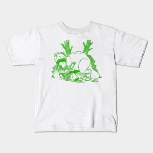 Dinosaur and Robots- Green Line Art Version Kids T-Shirt